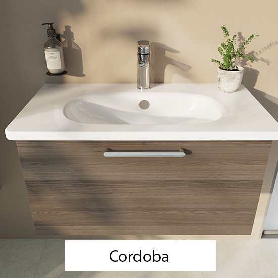 Cordoba storage with a white VitrA Zentrum washbasin above